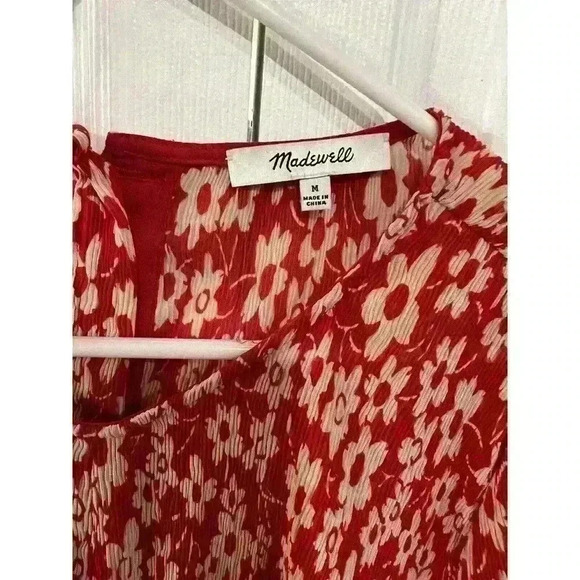 Madewell Sz Medium Crinkled Button Back Tie Front Floral Blouse Top - Picture 7 of 8